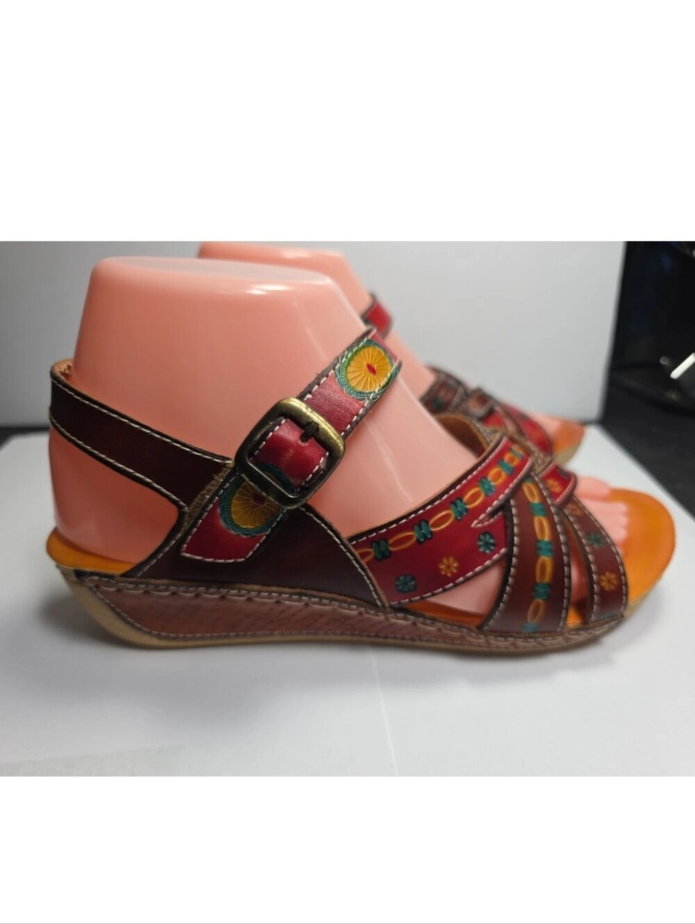 Spring Step Women's Brown Multi Color Buckle Slingback Sandals Size 7.5US  Nwob
